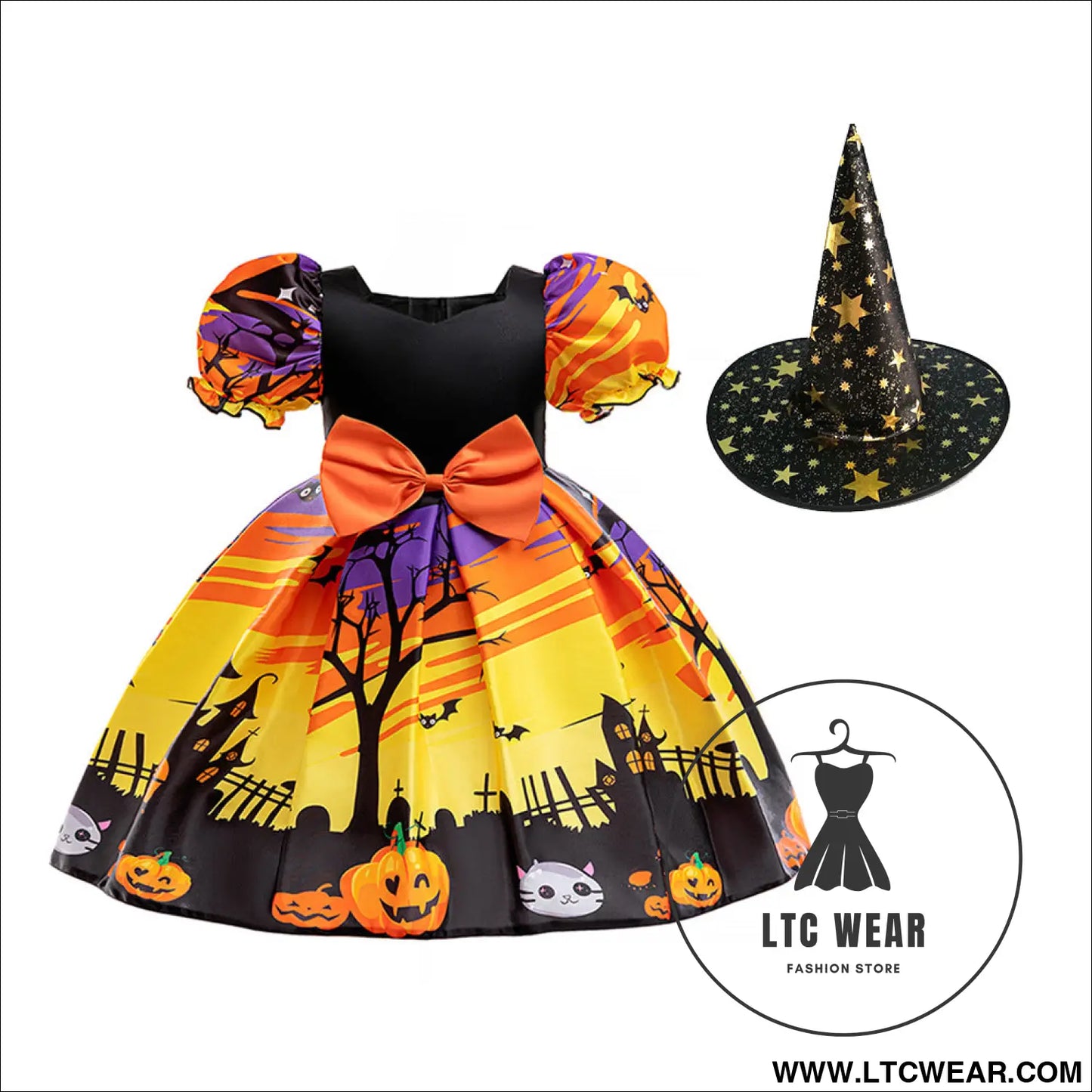 Halloween costume cosplay princess dress for girls printed satin tulle ball gown kids dress - aws039-black yellow-ps07