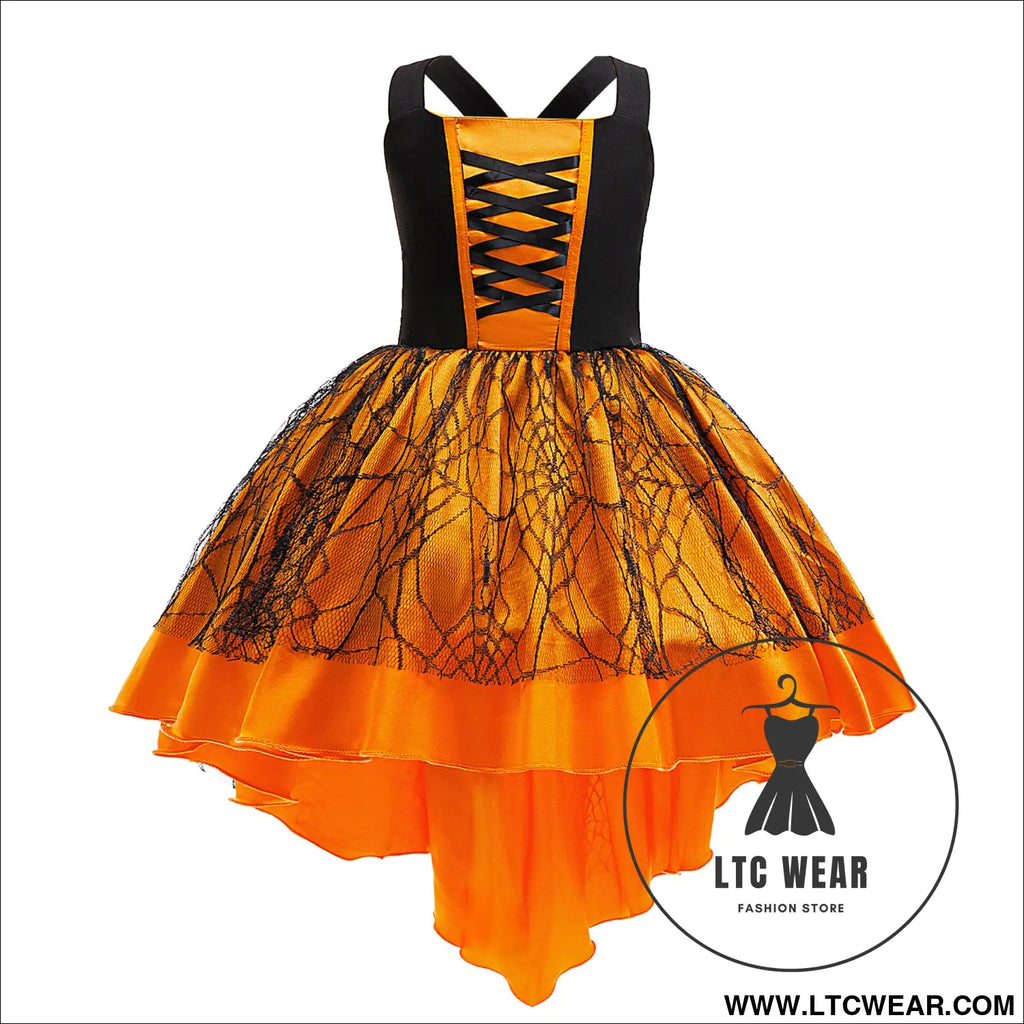 Halloween costume set for girls lace and satin trail dress three-piece formal outfit for kids