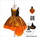 Halloween costume set for girls lace and satin trail dress three-piece formal outfit for kids - ws085-orange / 130cm/8y