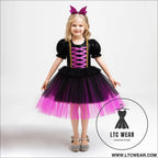 Halloween dress for girls sequin tulle princess dress role play costume dress, - ws082-black purple / 110cm/4y