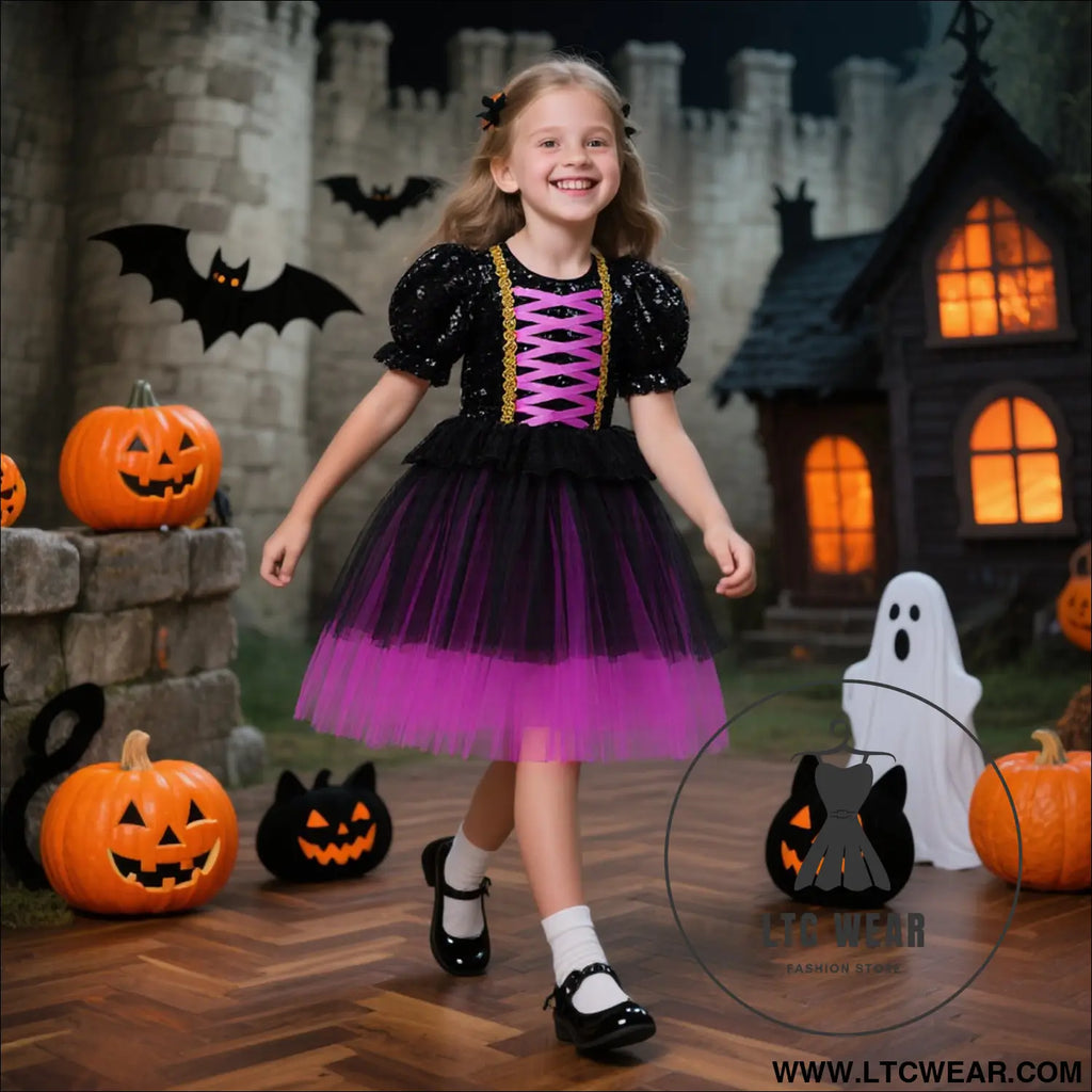 Halloween dress for girls sequin tulle princess dress role play costume dress,