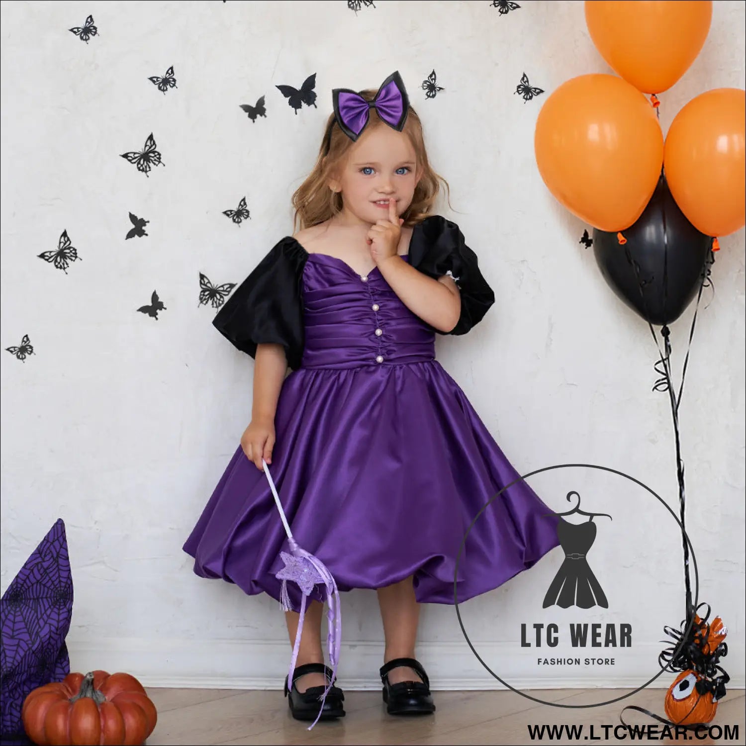 Halloween kids costume role play cosplay little witch witch party performance outfit - ws030-purple / 110cm