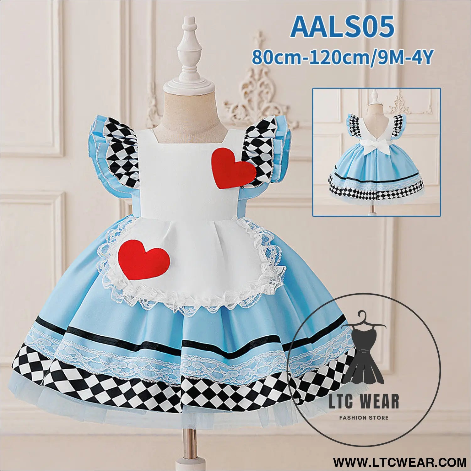 Halloween lolita alice maid dress for girls flutter sleeve princess dress stage performance costume - aals05-sky blue