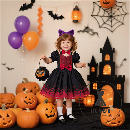 Halloween new girls’ princess dress printed organza dress children’s festival