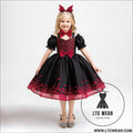 Halloween new girls’ princess dress printed organza dress children’s festival - aws081-black red / 110cm/4y