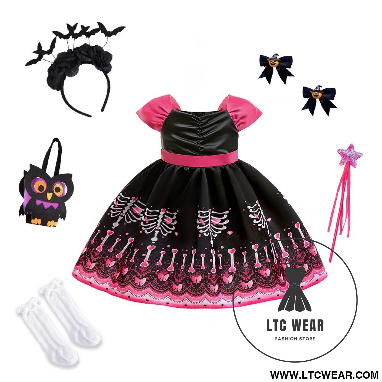 Halloween princess dress children’s cosplay costume printed satin princess dress for girls party formal dress