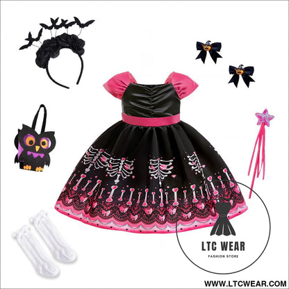 Halloween princess dress children’s cosplay costume printed satin princess dress for girls party formal dress