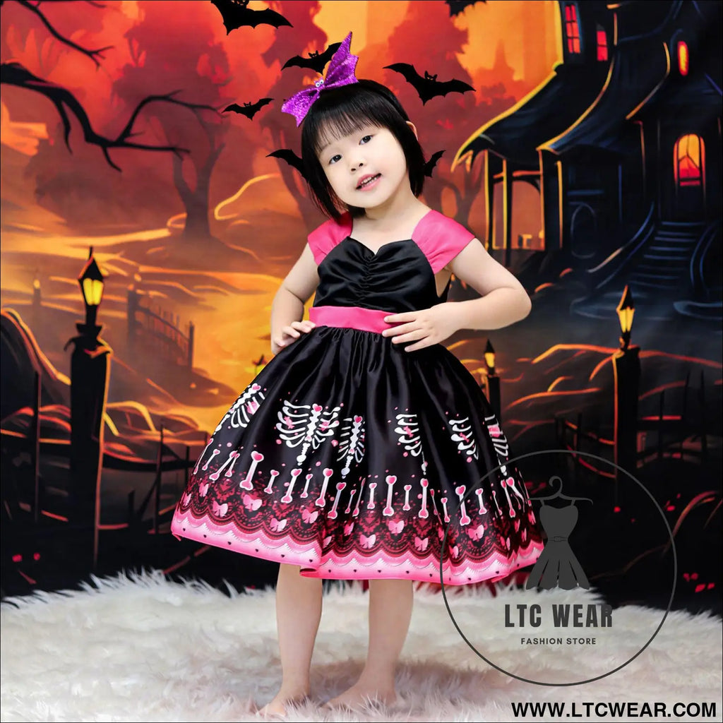Halloween princess dress children’s cosplay costume printed satin princess dress for girls party formal dress