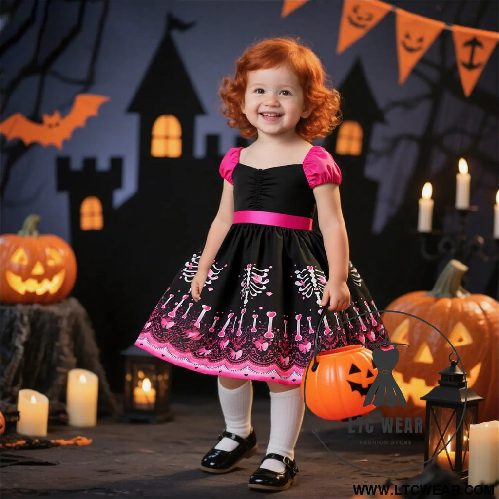 Halloween princess dress children’s cosplay costume printed satin princess dress for girls party formal dress