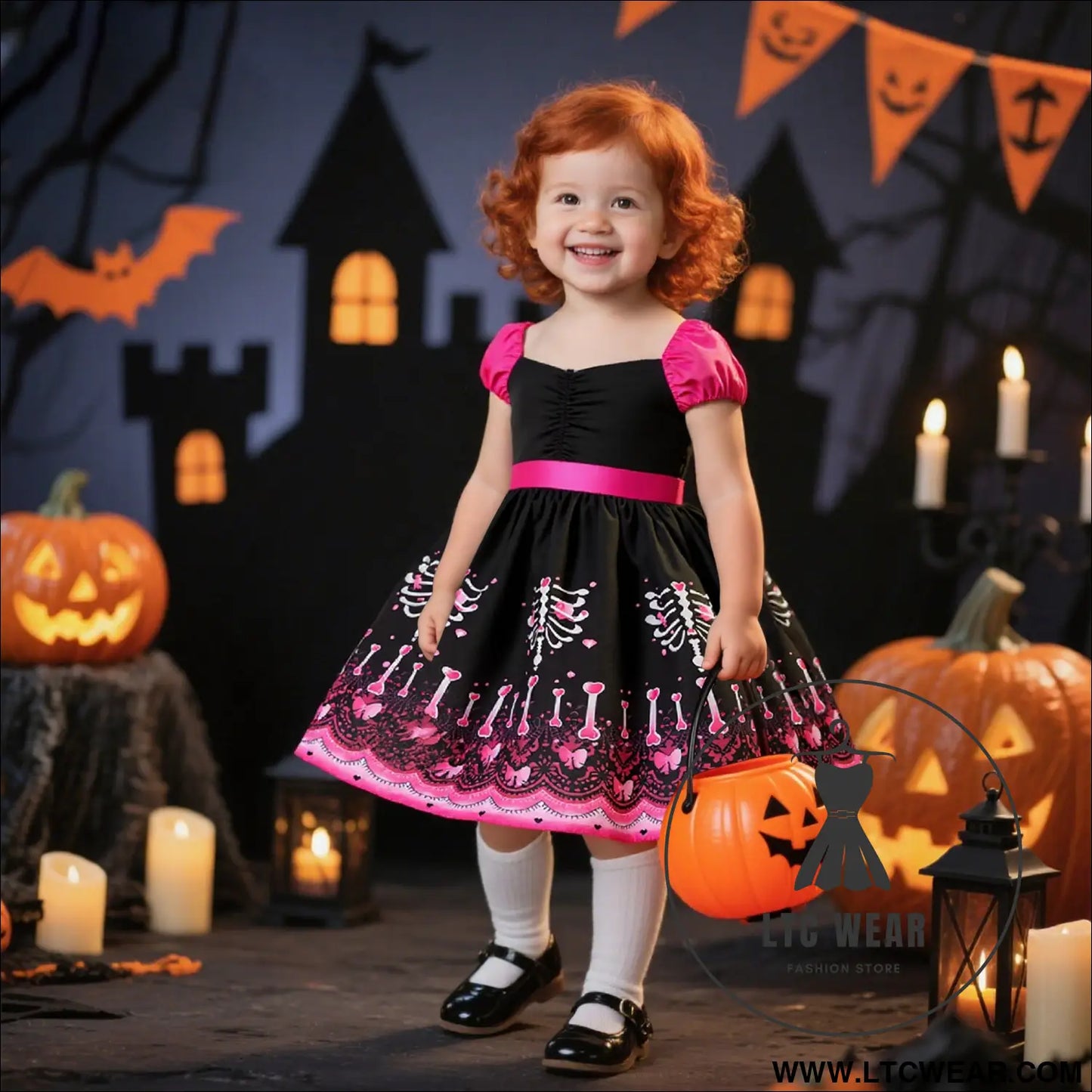 Halloween princess dress children’s cosplay costume printed satin princess dress for girls party formal dress