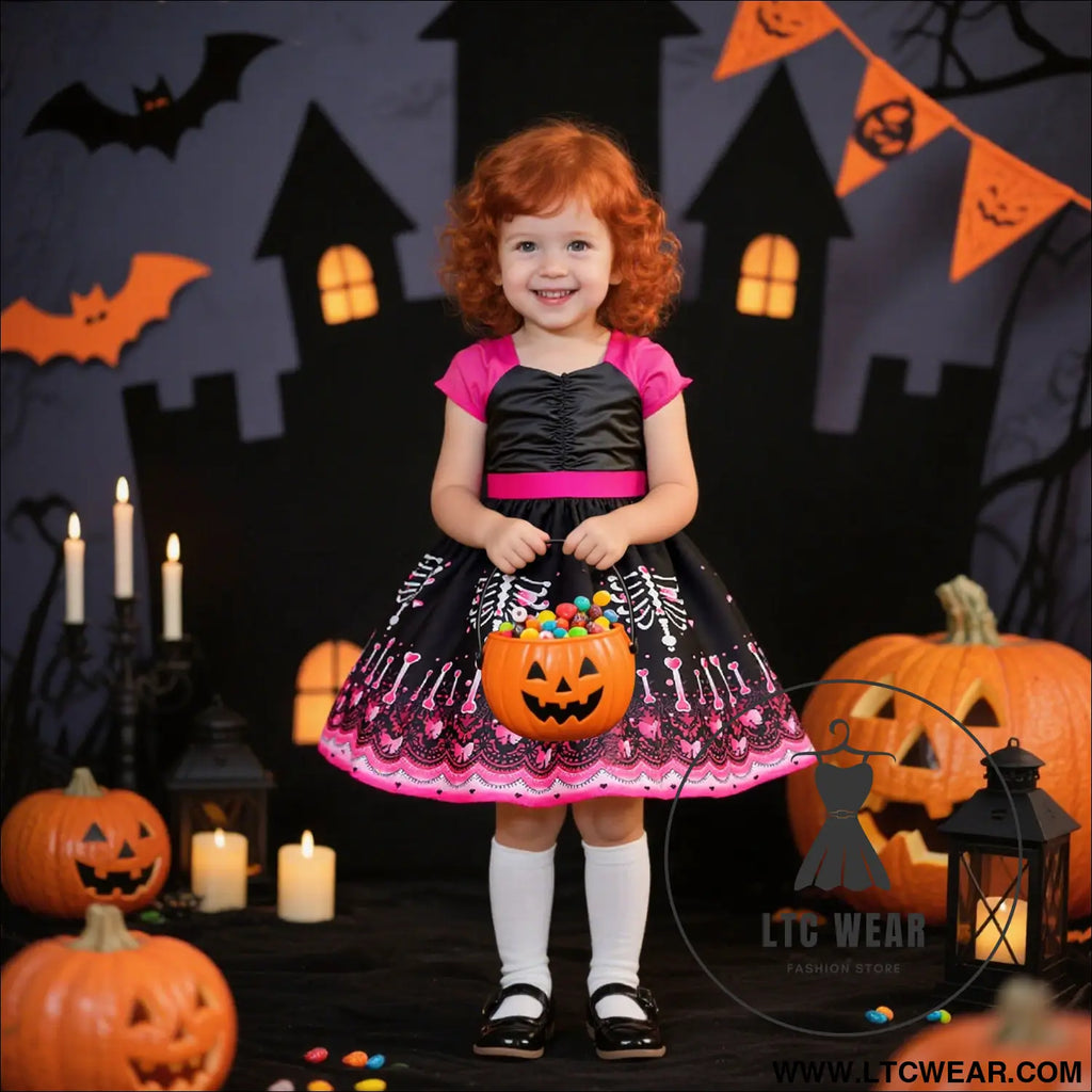 Halloween princess dress children’s cosplay costume printed satin princess dress for girls party formal dress