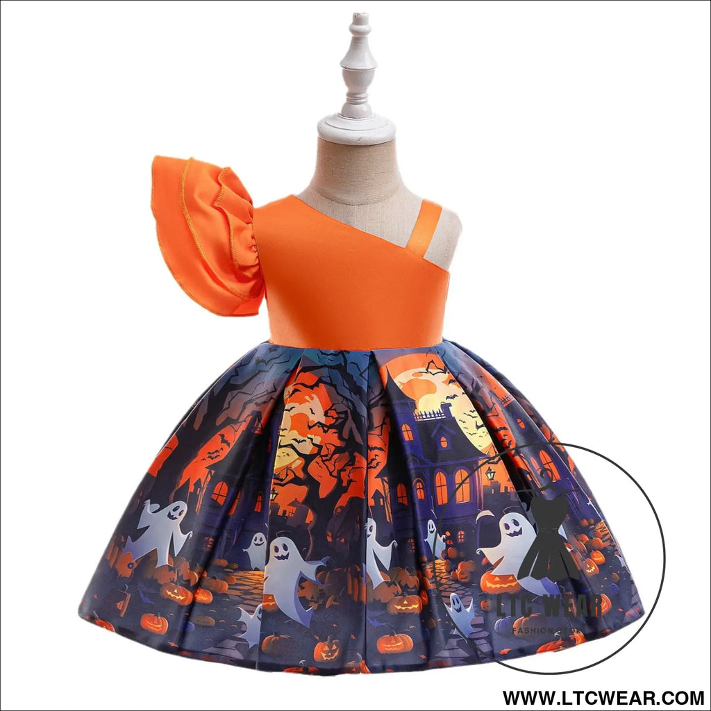 Halloween princess dress cosplay costume printed satin children’s formal dress