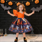 Halloween princess dress cosplay costume printed satin children’s formal dress