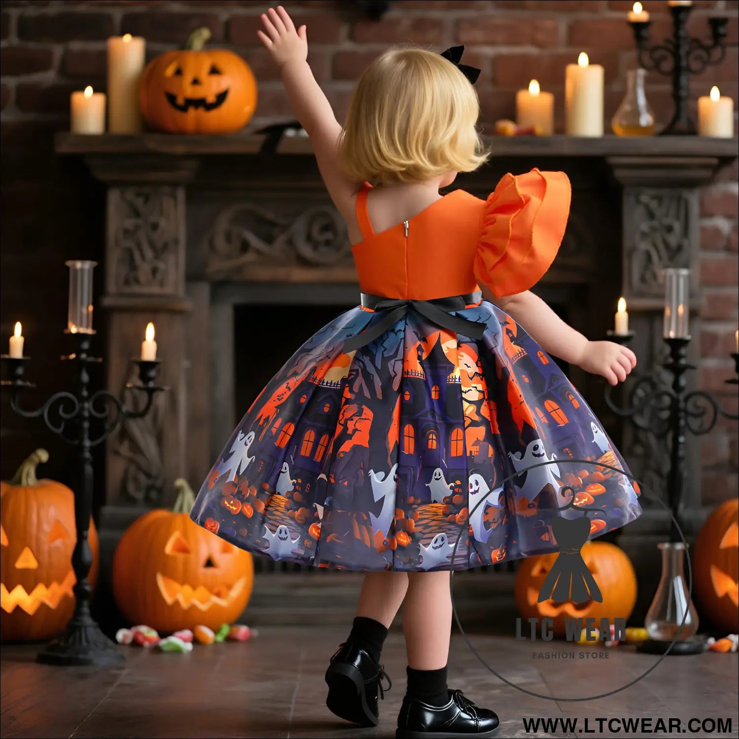 Halloween princess dress cosplay costume printed satin children’s formal dress