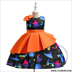 Halloween princess dress for girls sleeveless satin formal gown with bowknot tulle skirt