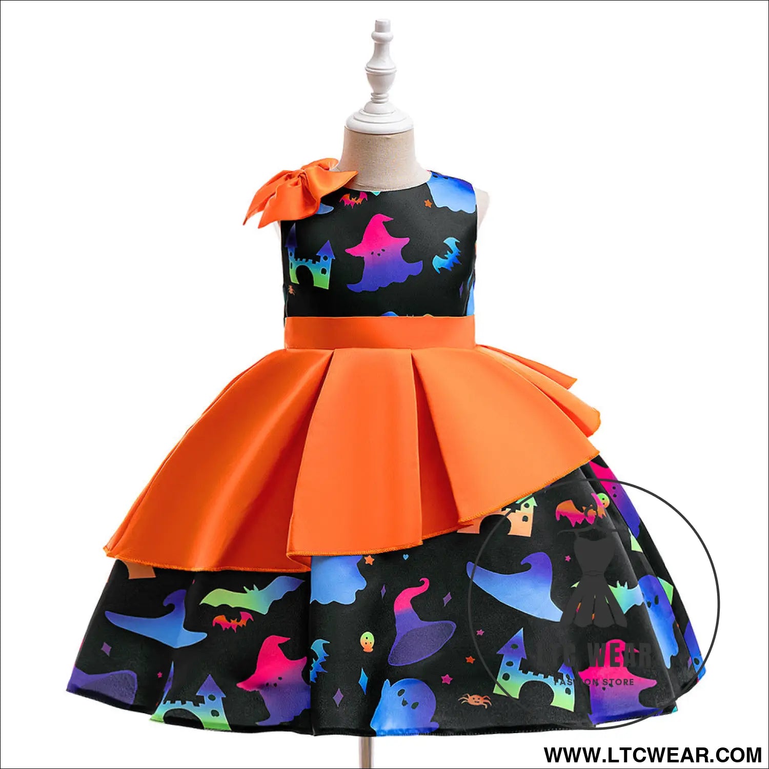 Halloween princess dress for girls sleeveless satin formal gown with bowknot tulle skirt