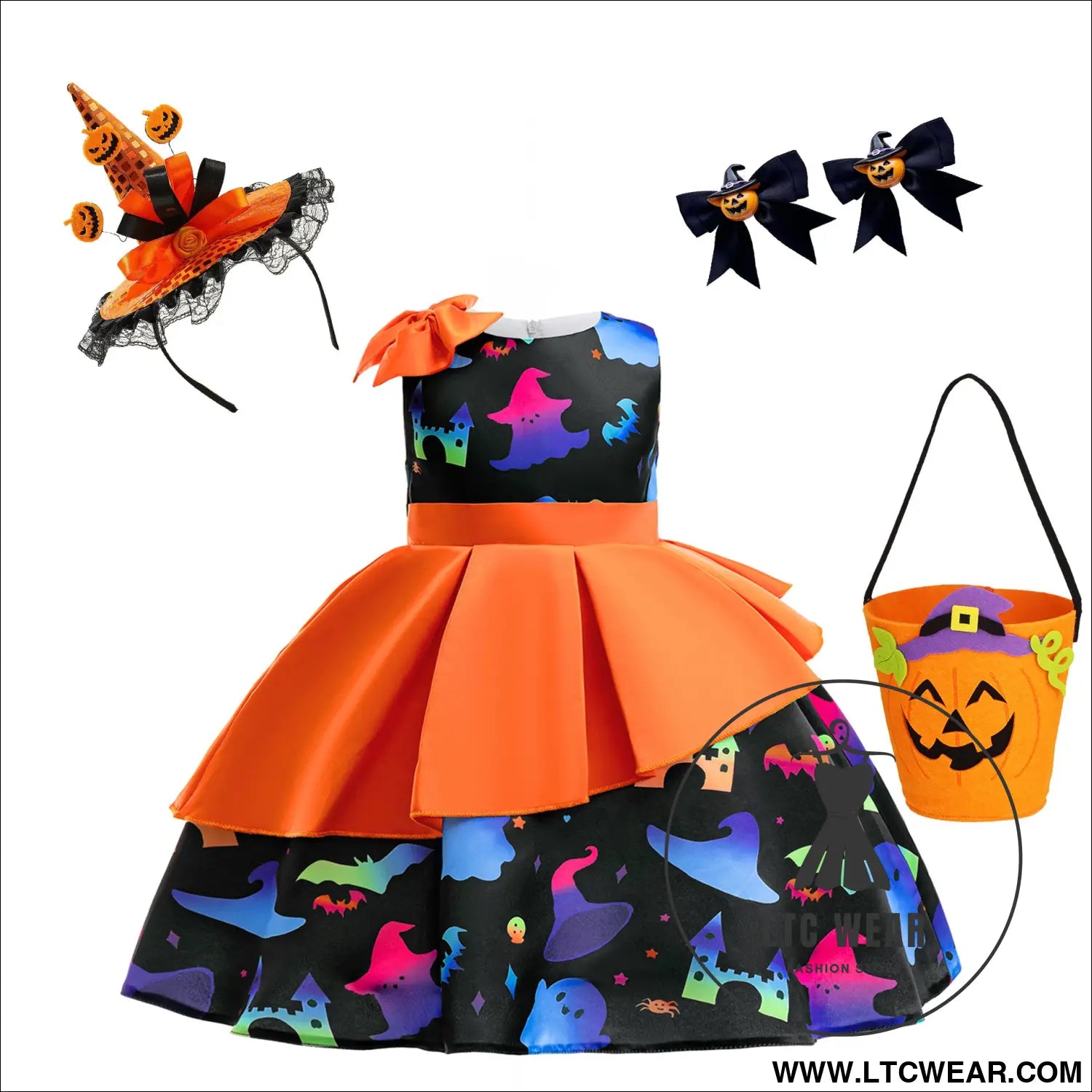 Halloween princess dress for girls sleeveless satin formal gown with bowknot tulle skirt