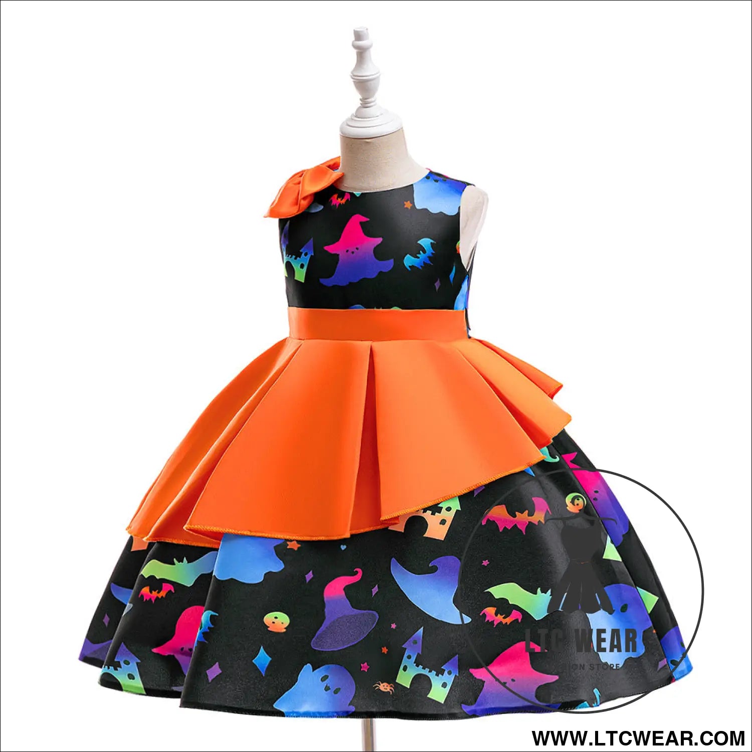 Halloween princess dress for girls sleeveless satin formal gown with bowknot tulle skirt - ws058-black orange / 110cm/4y