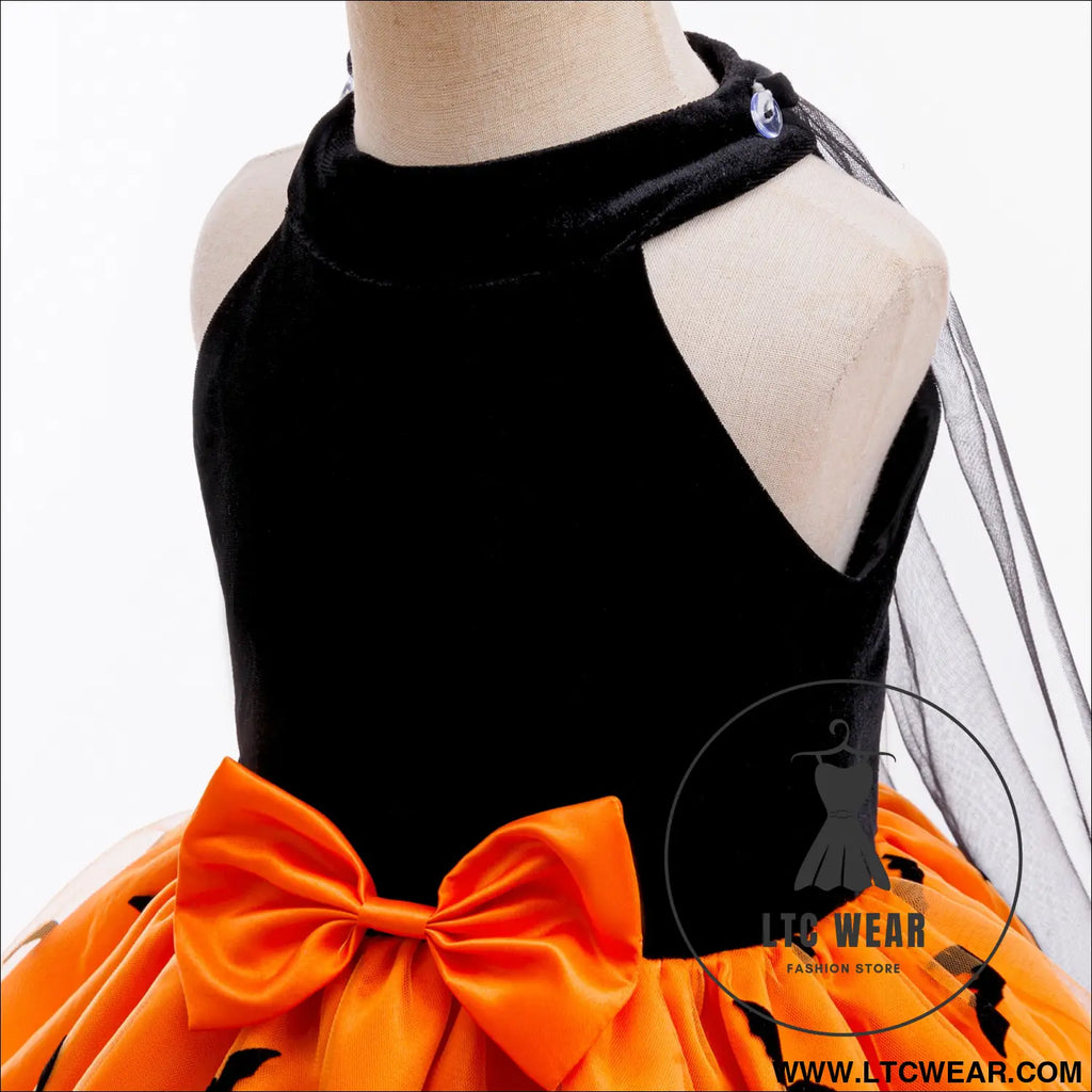 Halloween princess dress off-shoulder strapless children’s formal gown with detachable cape