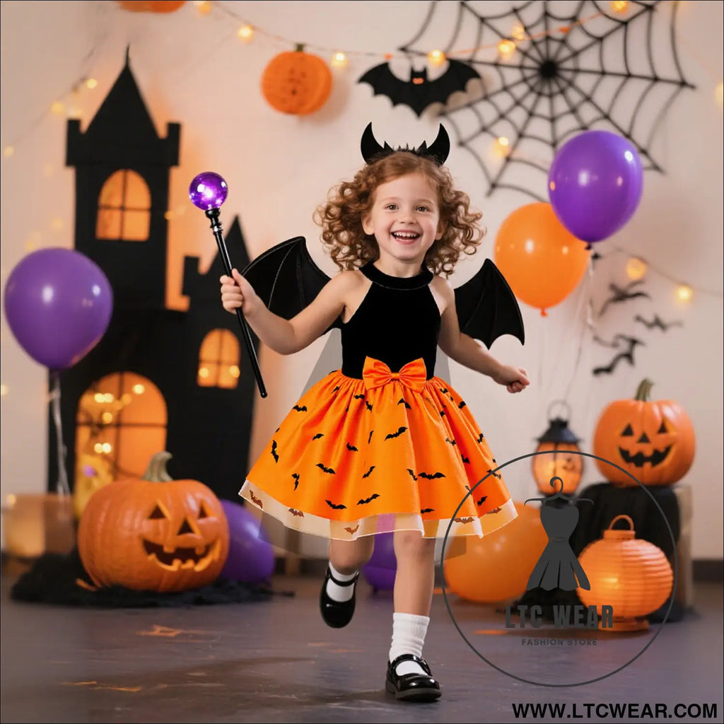 Halloween princess dress off-shoulder strapless children’s formal gown with detachable cape