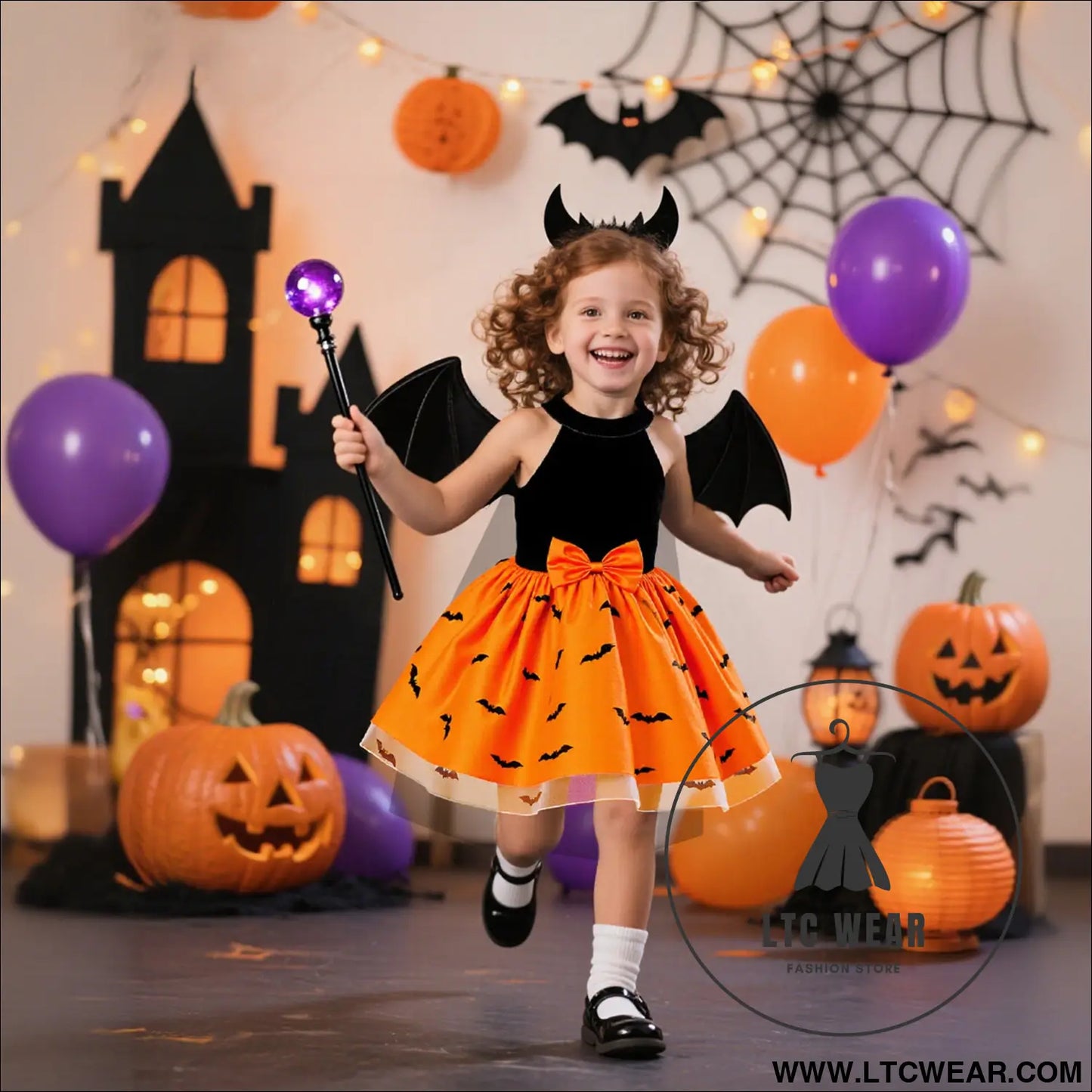 Halloween princess dress off-shoulder strapless children’s formal gown with detachable cape