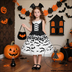 Halloween printed dress for girls with candy bag princess style children’s dress