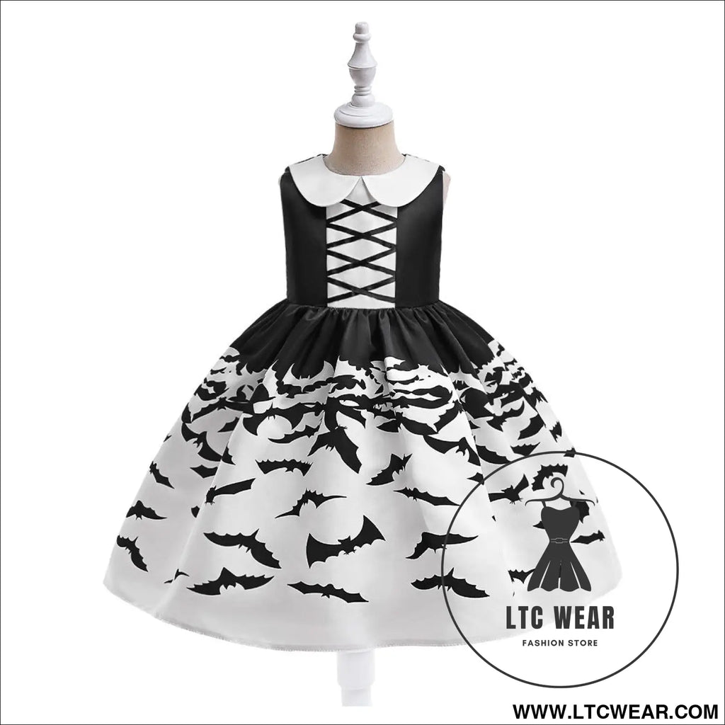 Halloween printed dress for girls with candy bag princess style children’s dress