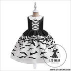Halloween printed dress for girls with candy bag princess style children’s dress