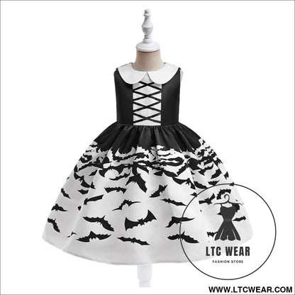 Halloween printed dress for girls with candy bag princess style children’s dress