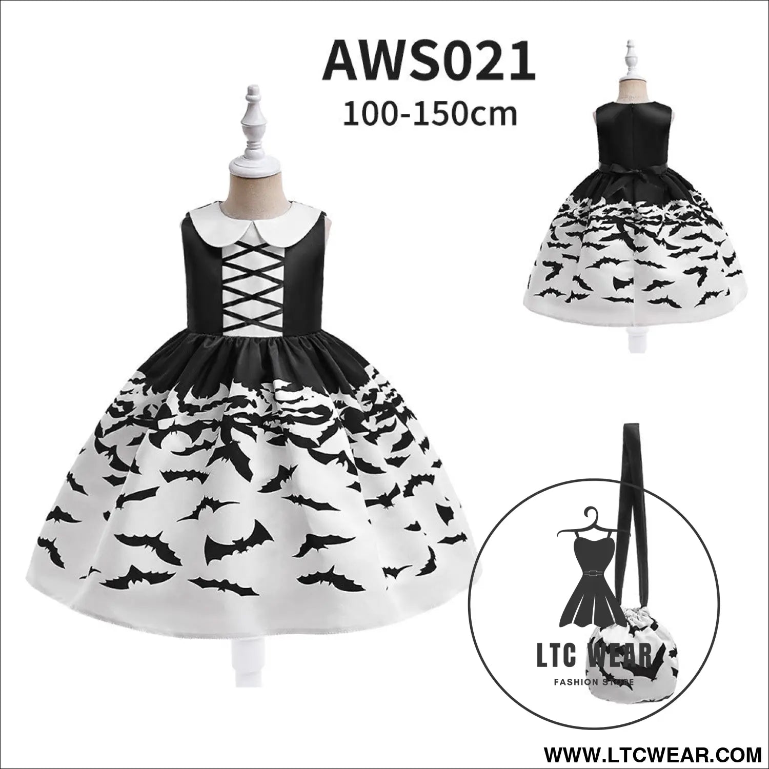 Halloween printed dress for girls with candy bag princess style children’s dress - aws021-black / 100cm