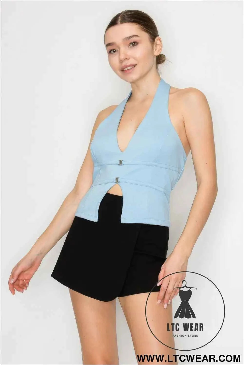 Halter Neck Buckled Open-back Top