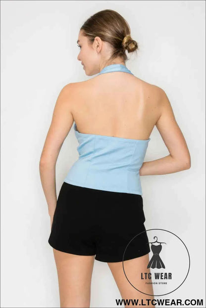 Halter Neck Buckled Open-back Top