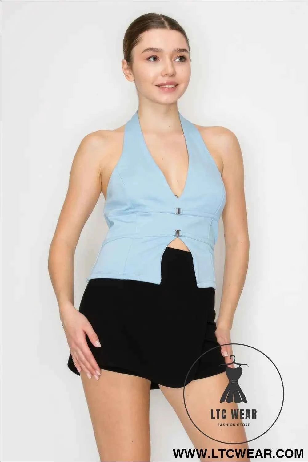 Halter Neck Buckled Open-back Top