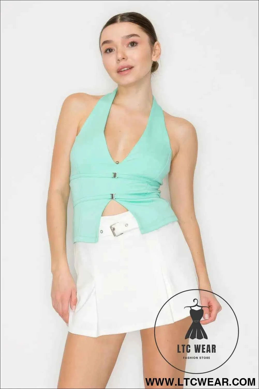 Halter Neck Buckled Open-back Top