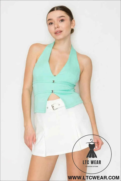 Halter Neck Buckled Open-back Top