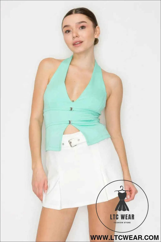 Halter Neck Buckled Open-back Top