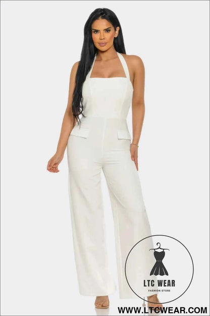 Halter Neck Jumpsuit Whit Back Zipper