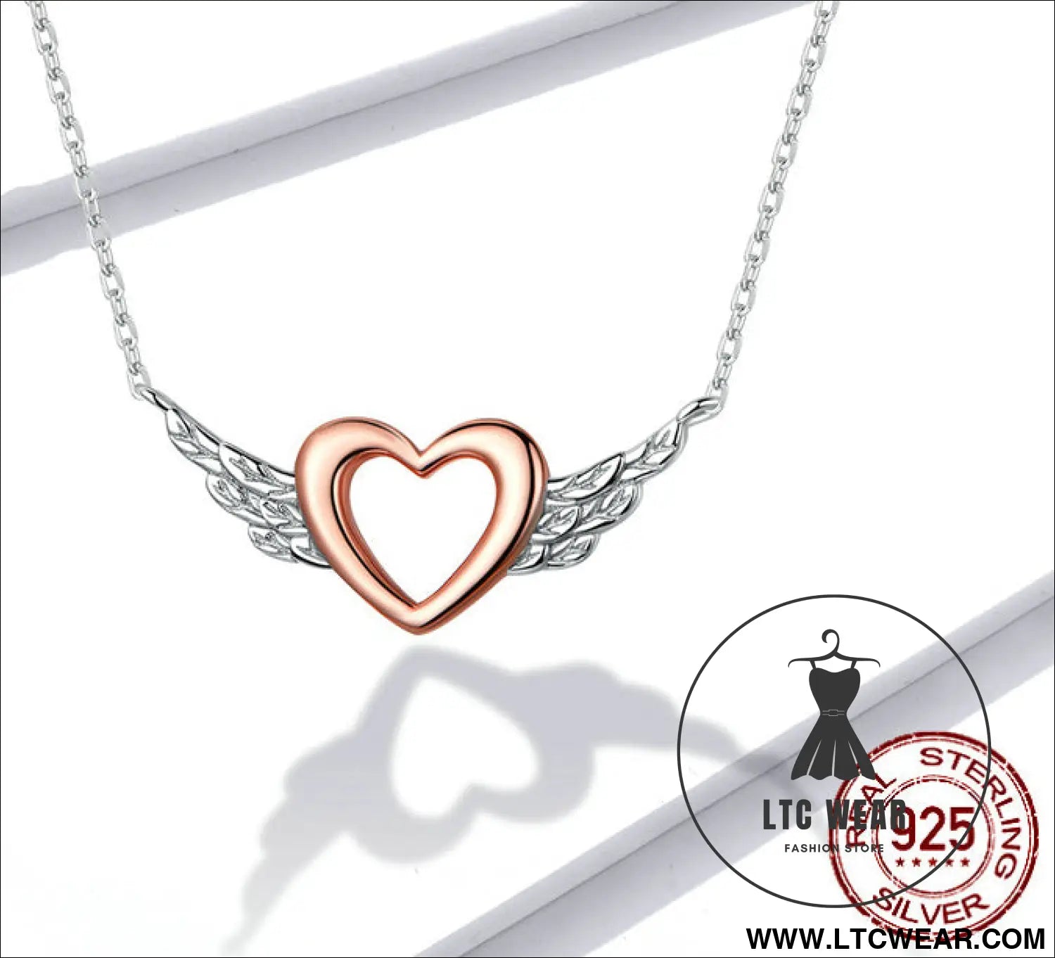 Heart-shaped necklace love wings pendant popular two-tone plated charm - bsn162 / sterling silver 925