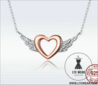 Heart-shaped necklace love wings pendant popular two-tone plated charm - bsn162 / sterling silver 925