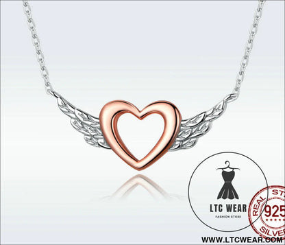 Heart-shaped necklace love wings pendant popular two-tone plated charm - bsn162 / sterling silver 925