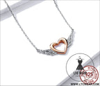 Heart-shaped necklace love wings pendant popular two-tone plated charm - bsn162 / sterling silver 925