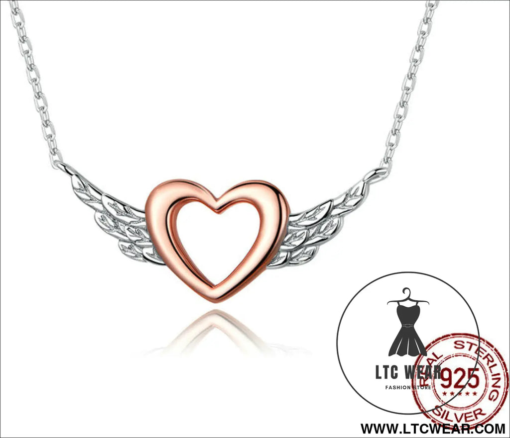 Heart-shaped necklace love wings pendant popular two-tone plated charm - bsn162 / sterling silver 925