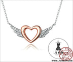 Heart-shaped necklace love wings pendant popular two-tone plated charm - bsn162 / sterling silver 925