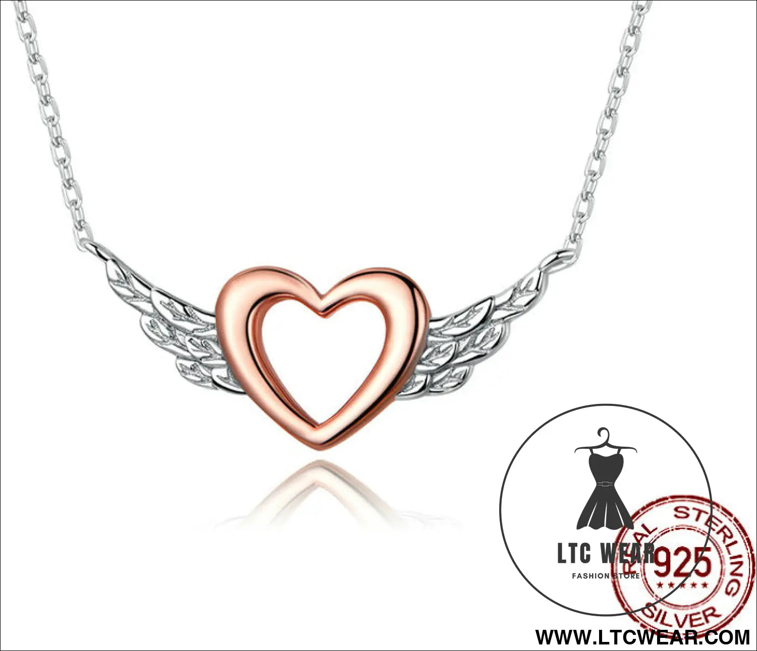 Heart-shaped necklace love wings pendant popular two-tone plated charm - bsn162 / sterling silver 925