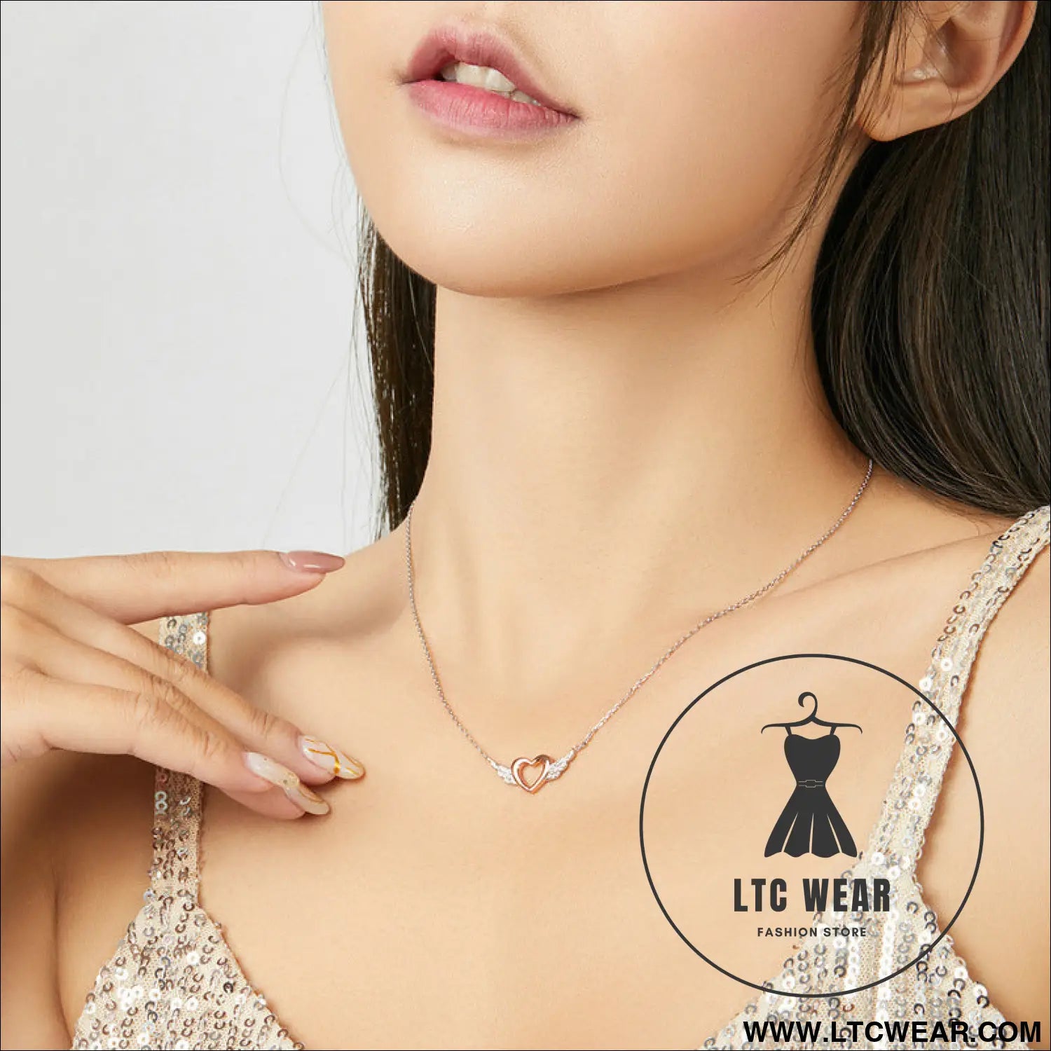 Heart-shaped necklace love wings pendant popular two-tone plated charm - bsn162 / sterling silver 925