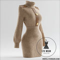 High neck knit dress for women autumn winter fitted bodycon sweater dress - light coffee / s