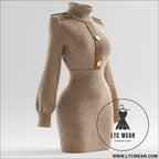 High neck knit dress for women autumn winter fitted bodycon sweater dress - light coffee / s