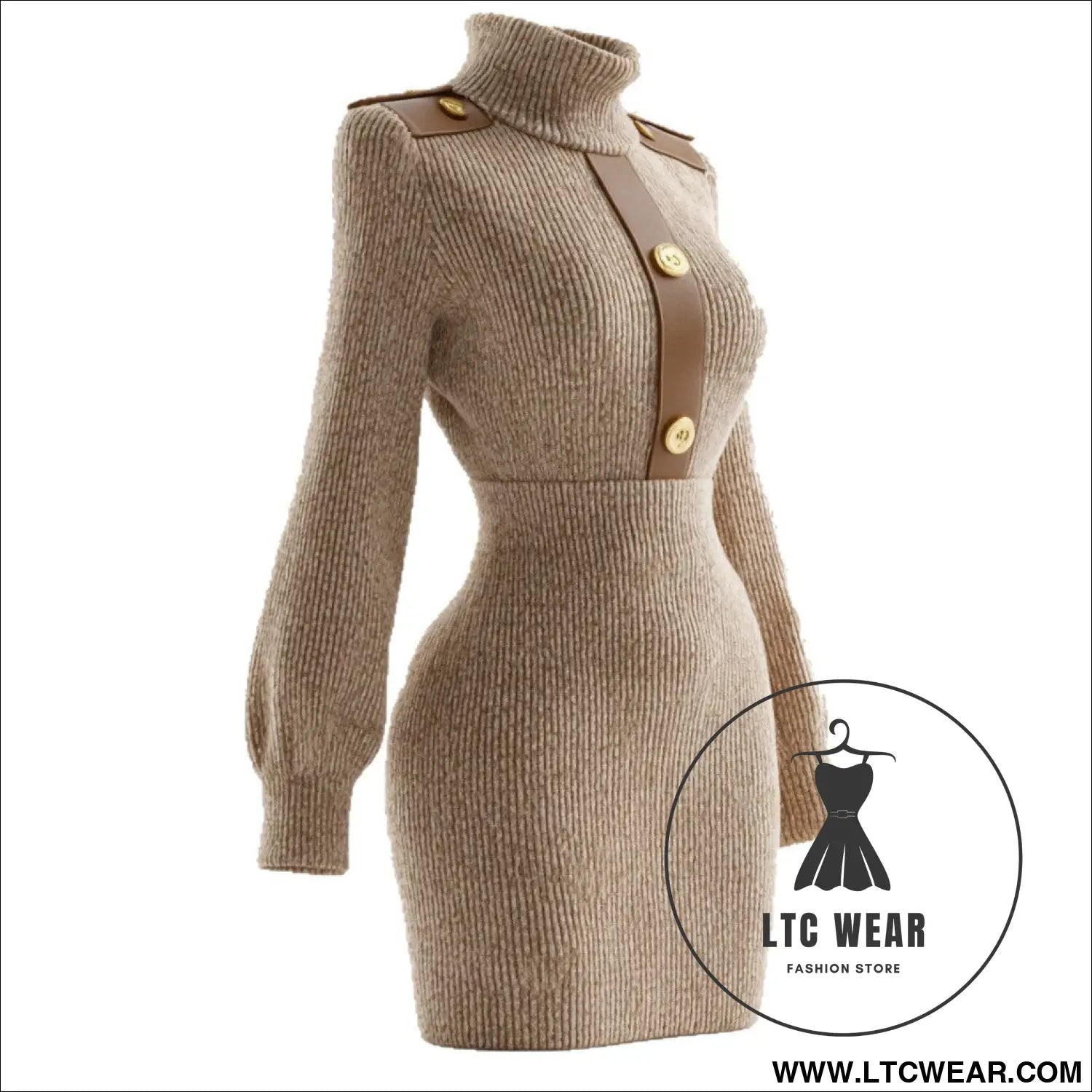 High neck knit dress for women autumn winter fitted bodycon sweater dress