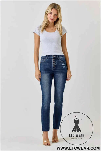 High Rise Ankle Skinny With Button Fly