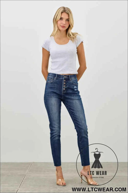 High Rise Ankle Skinny With Button Fly